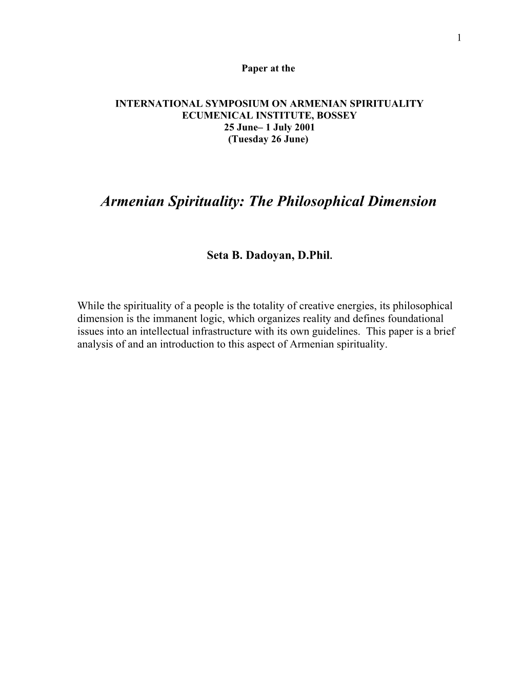 International Symposium on Armenian Spirituality