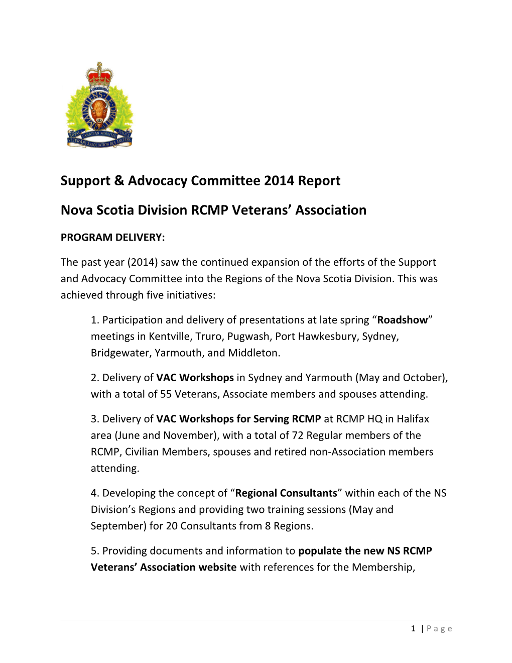 Support & Advocacy Committee 2014 Report