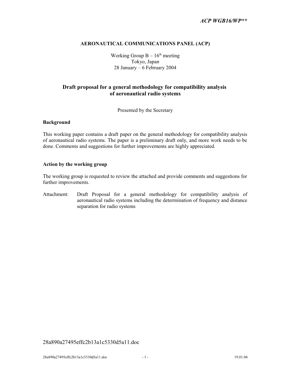 Draft Proposal for a General Methodology for Compatibility Analysis of Aeronautical Radio