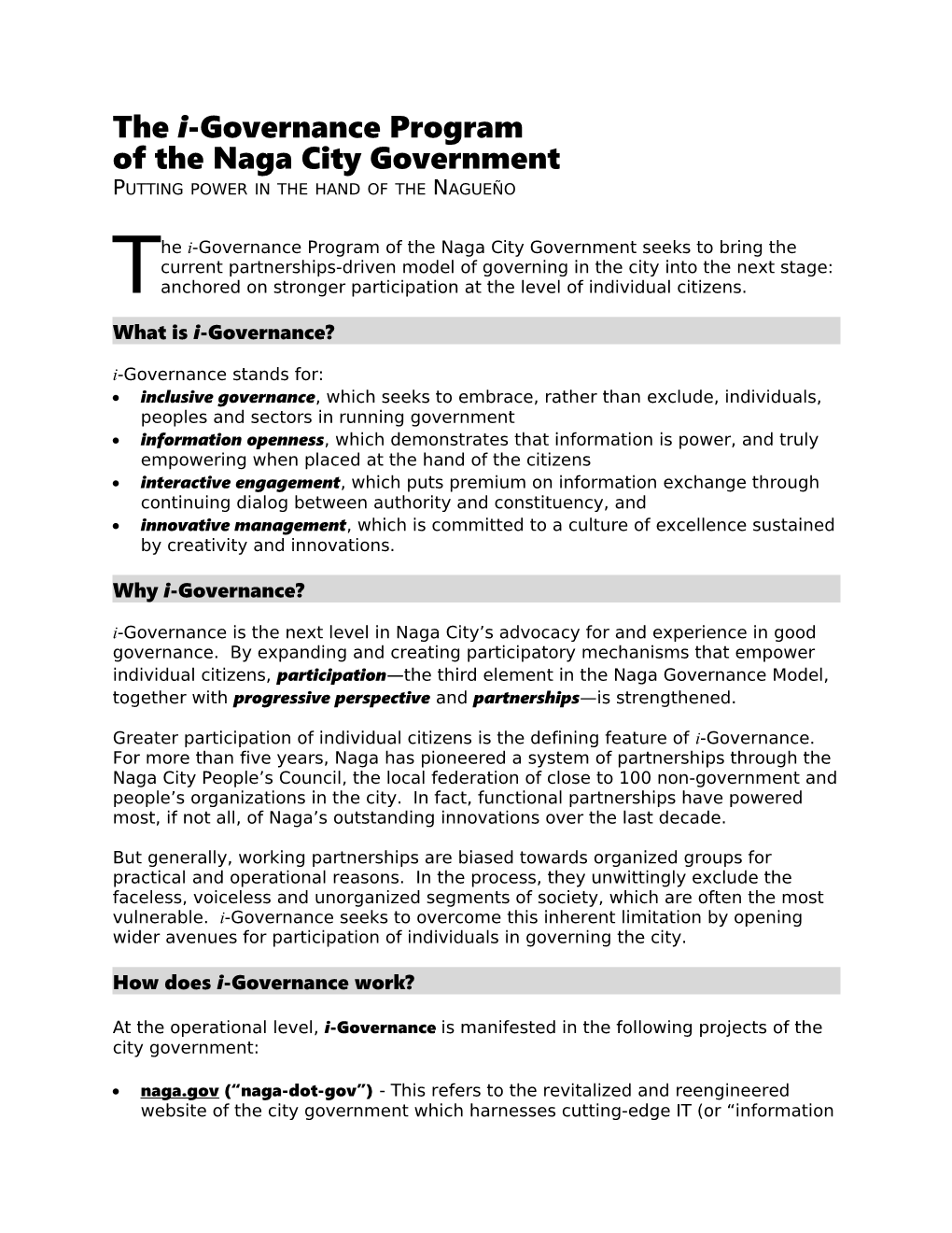 The I-Governance Project of the Naga City Government