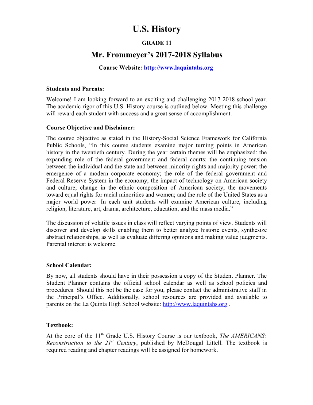 Mr. Frommeyer S 2017-2018 Syllabus