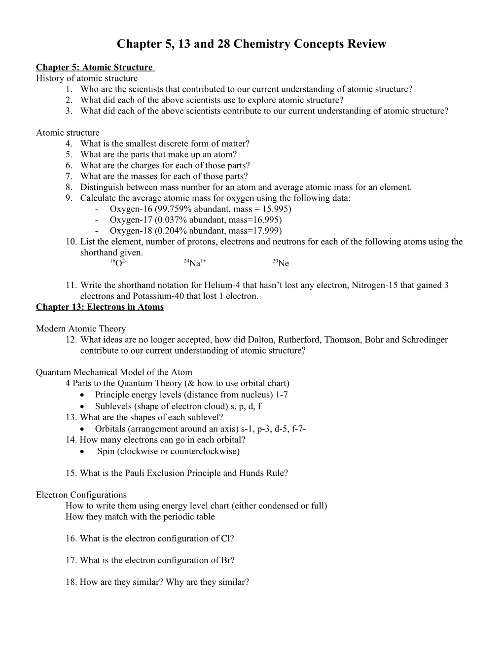 Chemistry Concepts Review