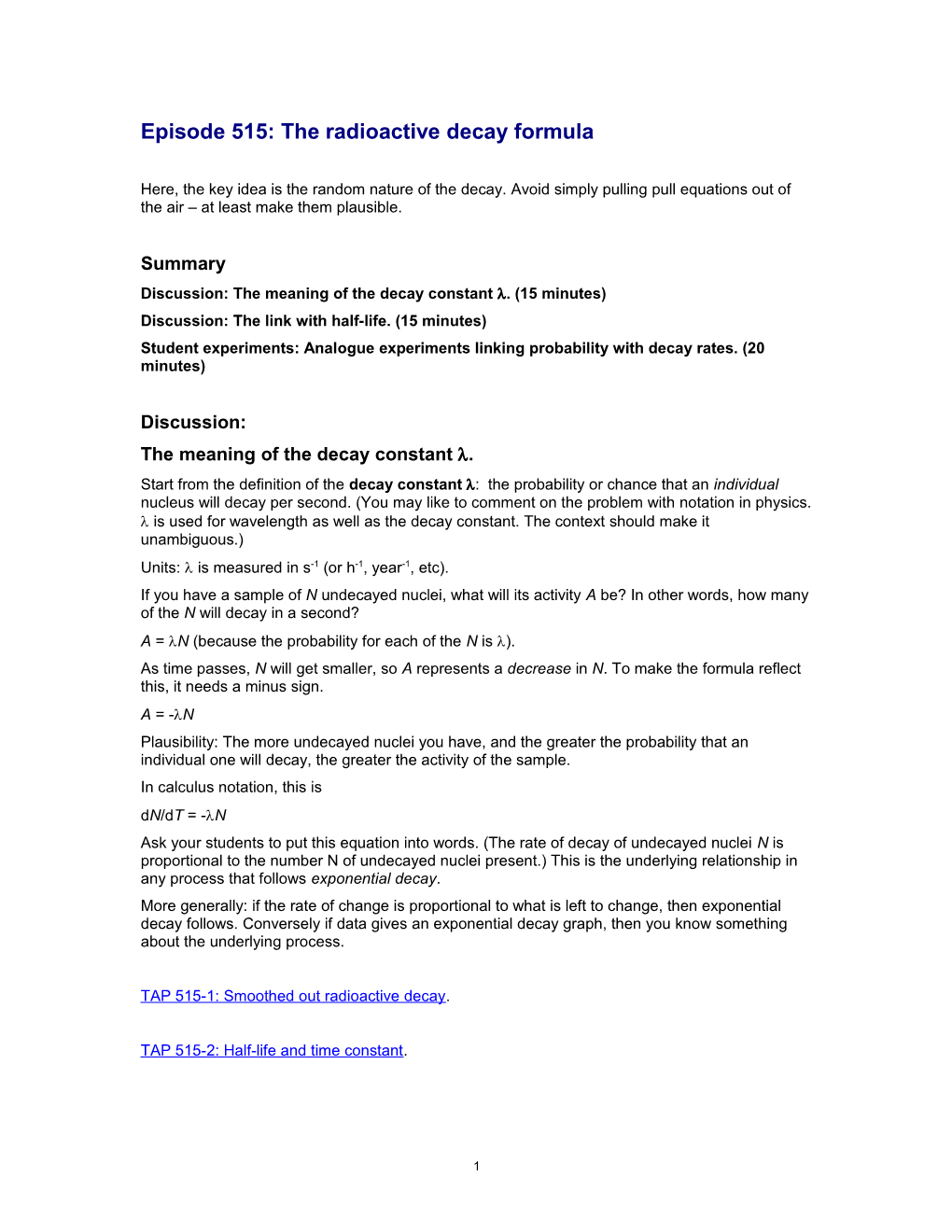 TAP515-0: the Radioactive Decay Formula