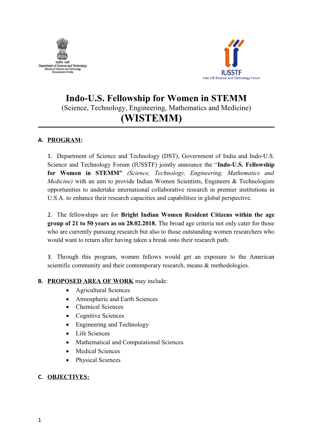 Indo-U.S. Fellowship for Women in STEMM
