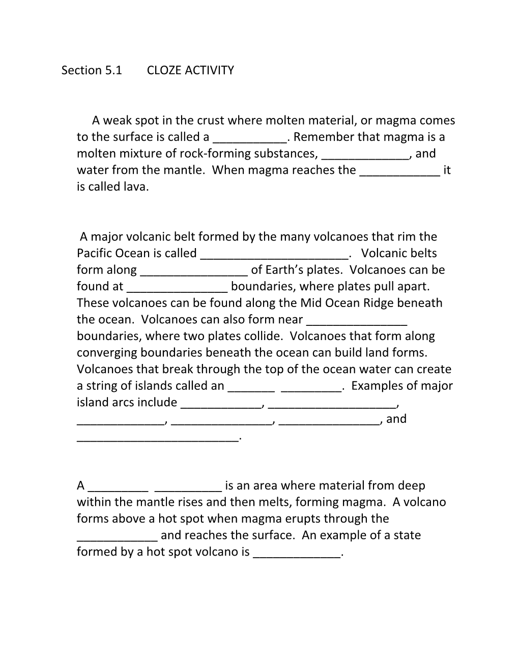 Section 5.1 CLOZE ACTIVITY