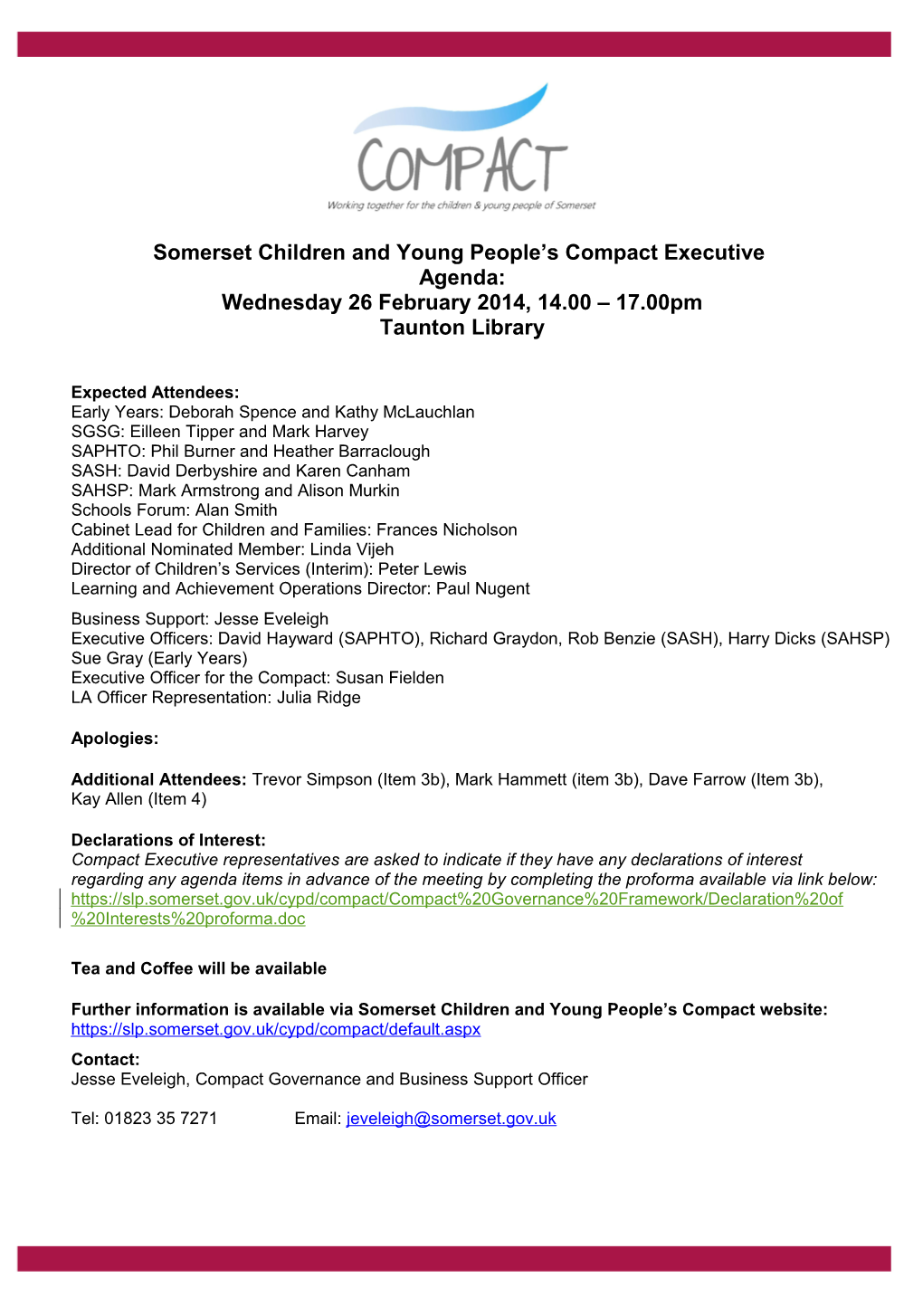 Somerset Children and Young People S Compact Executive