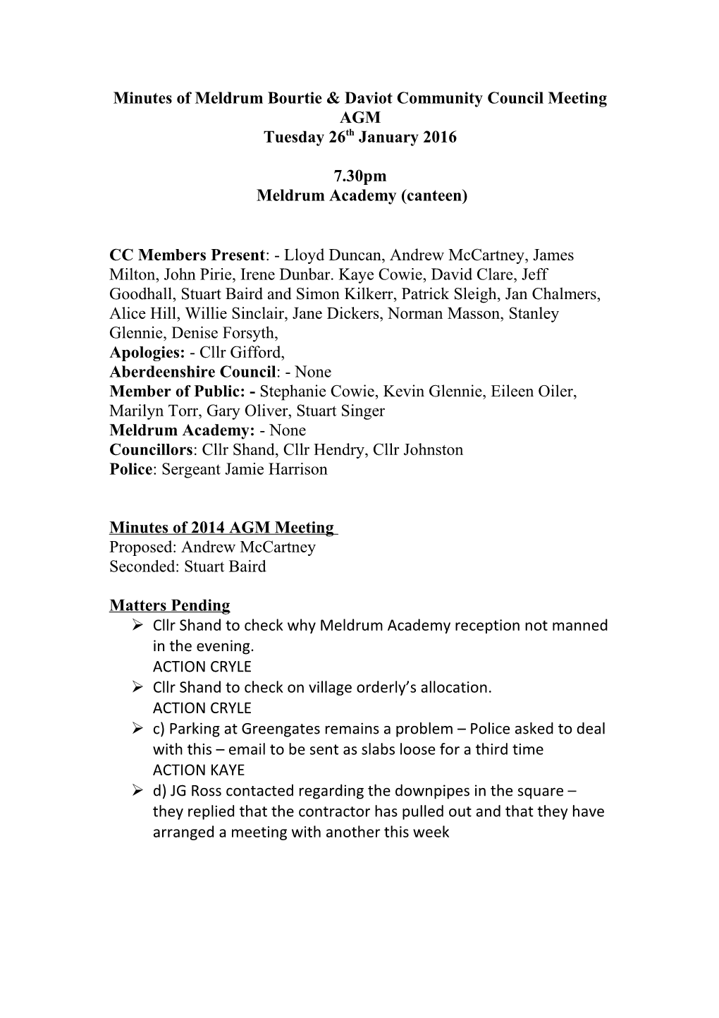 Minutes of Meldrum Bourtie & Daviot Community Council Meeting