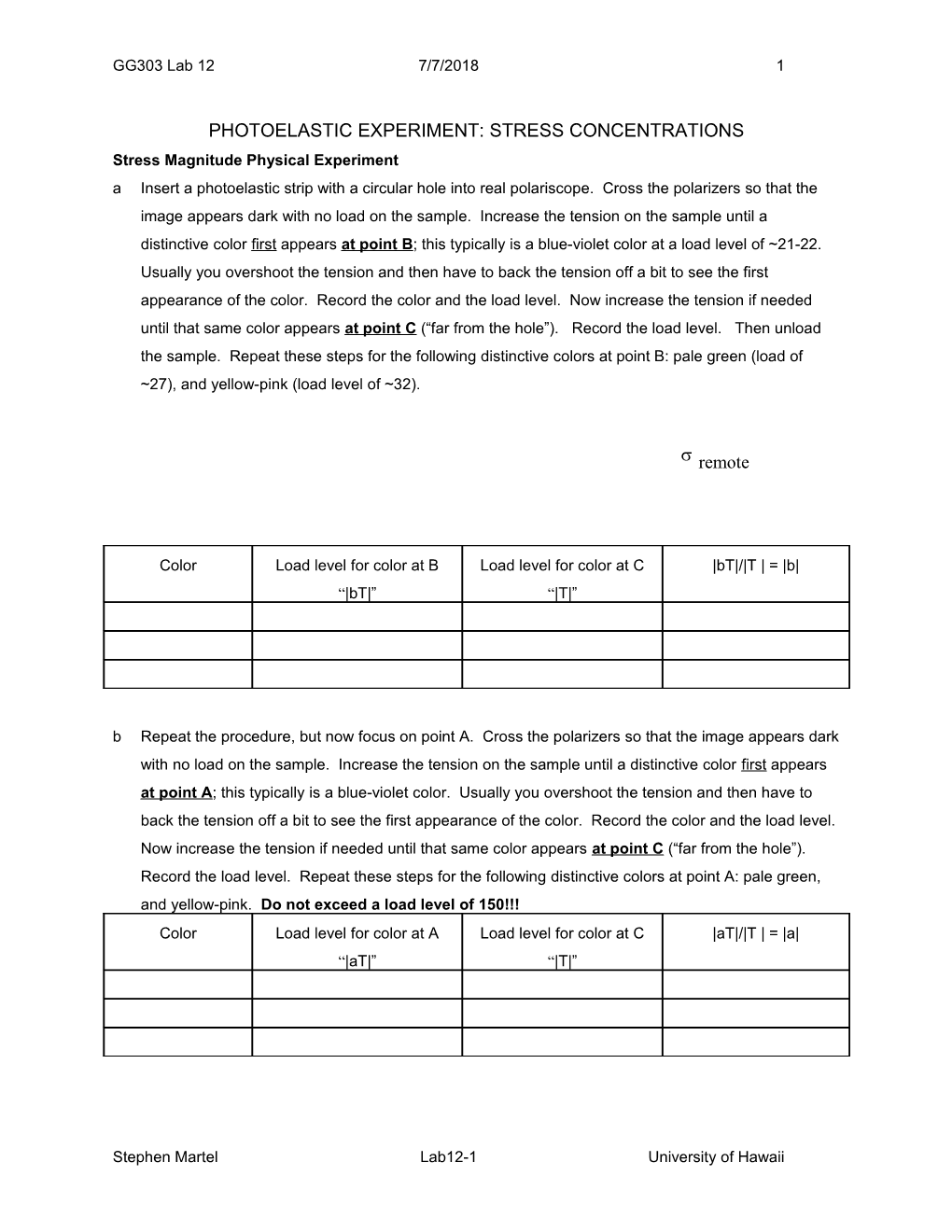 Photoelastic Experiment: Stress Concentrations