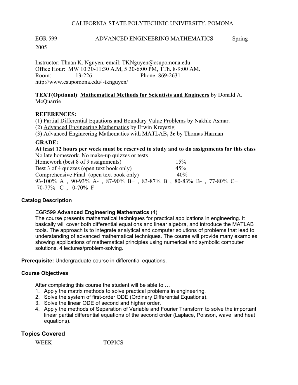 Egr 509 Advanced Differential Equations for Engineers