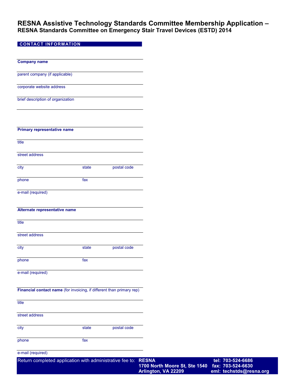 RESNA Standards Committee Membership Application