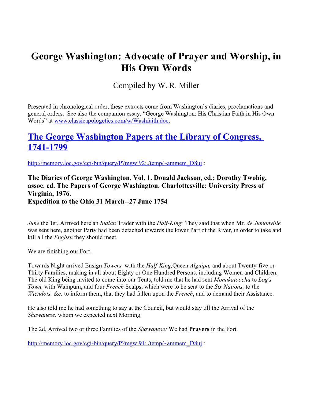 George Washington: Advocate of Prayer and Worship, in His Own Words
