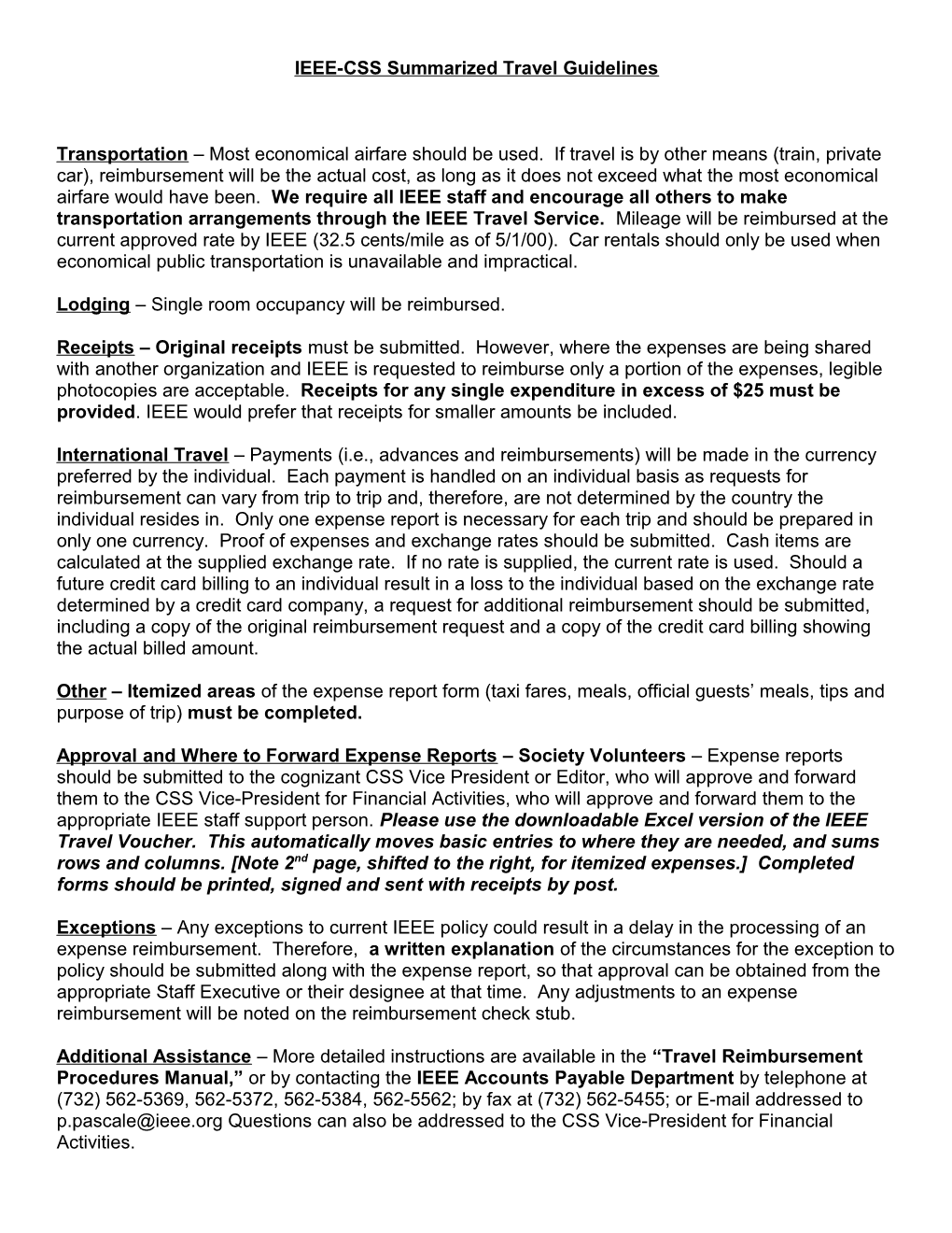 IEEE Summarized Travel Guidelines