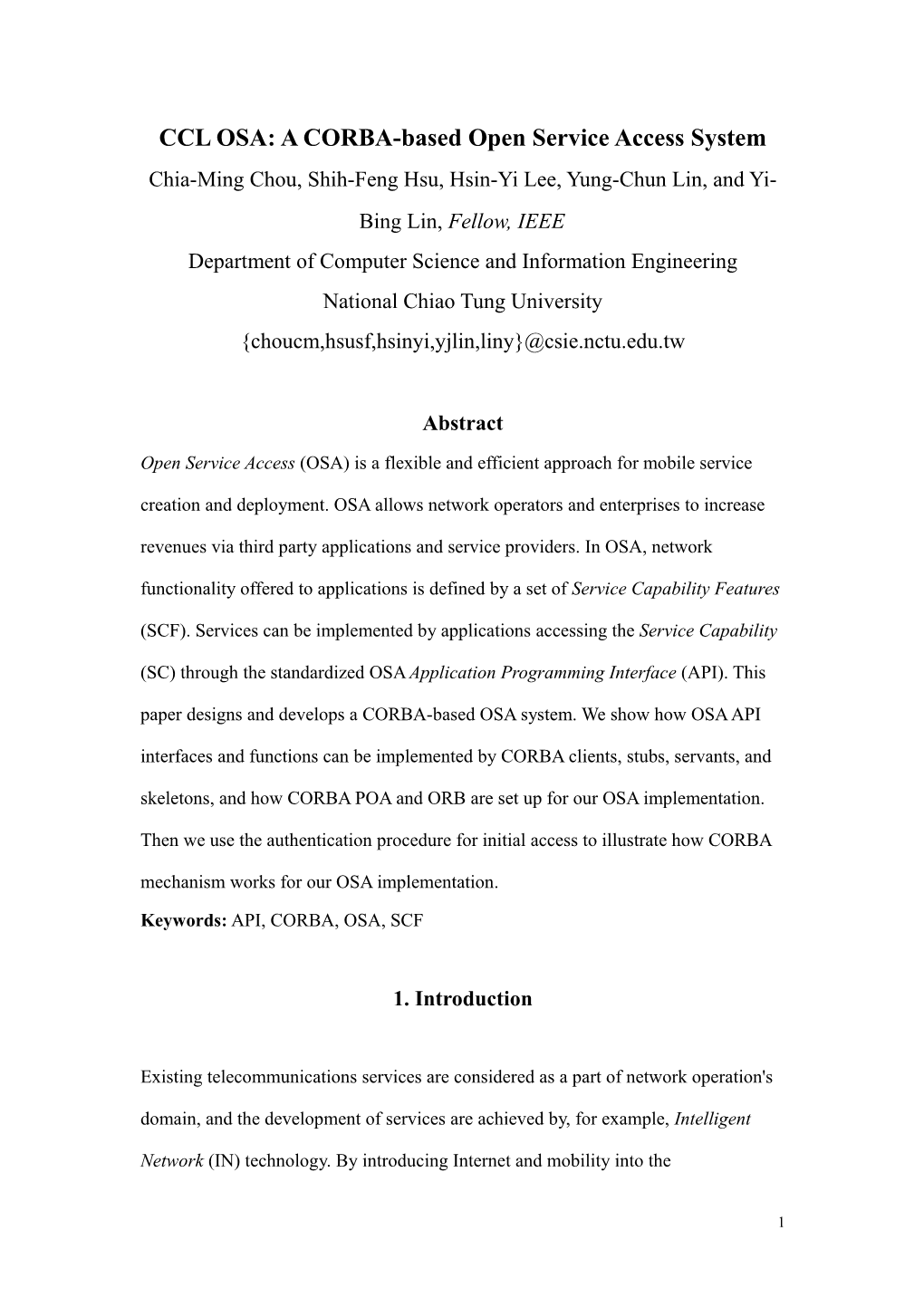 CCL OSA: a CORBA-Based Open Service Access System