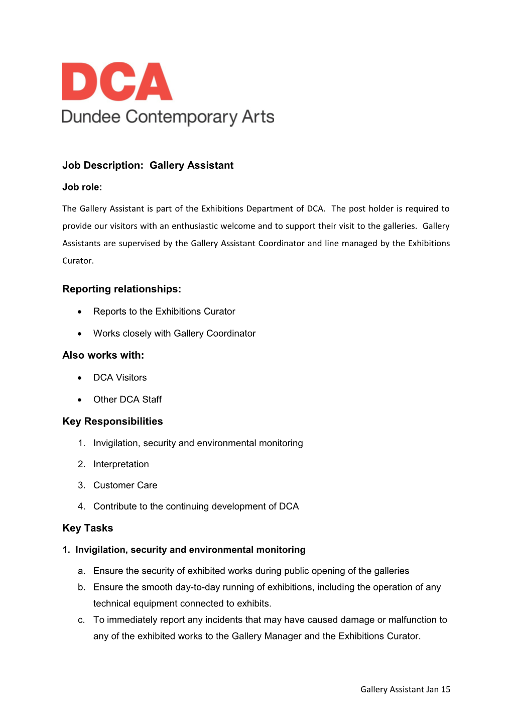 Job Description: Gallery Assistant