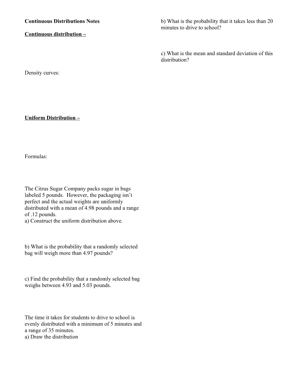 Continuous Distributions Notes