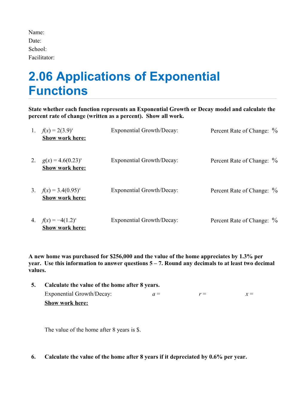 2.06 Applications of Exponential Functions