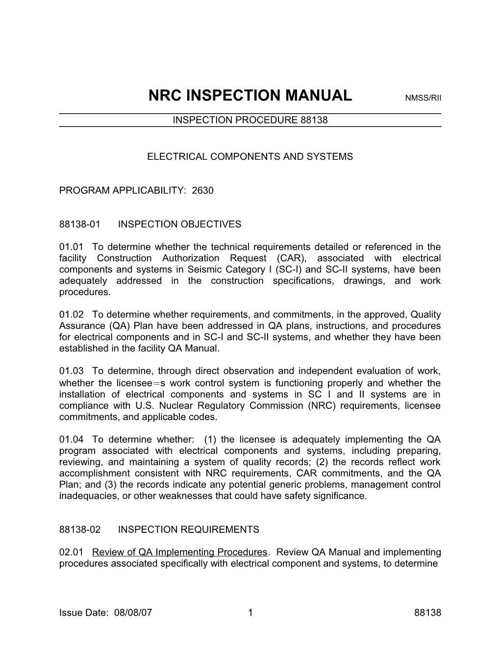 Nrc Inspection Manual Nmss/Rii s1