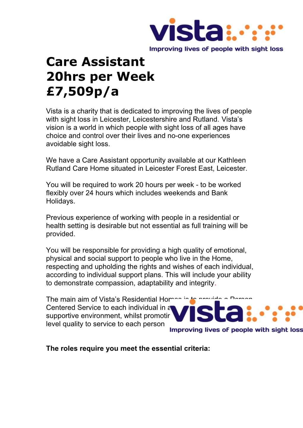 Vista Is a Progressive Local Charity Committed to Improving Lives of People with Sight Loss