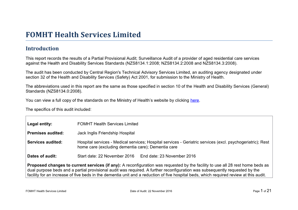 FOMHT Health Services Limited