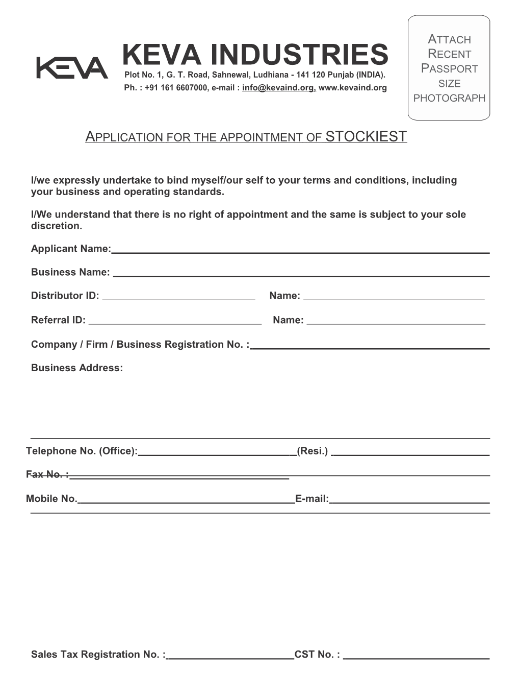 Application of Area Stockist