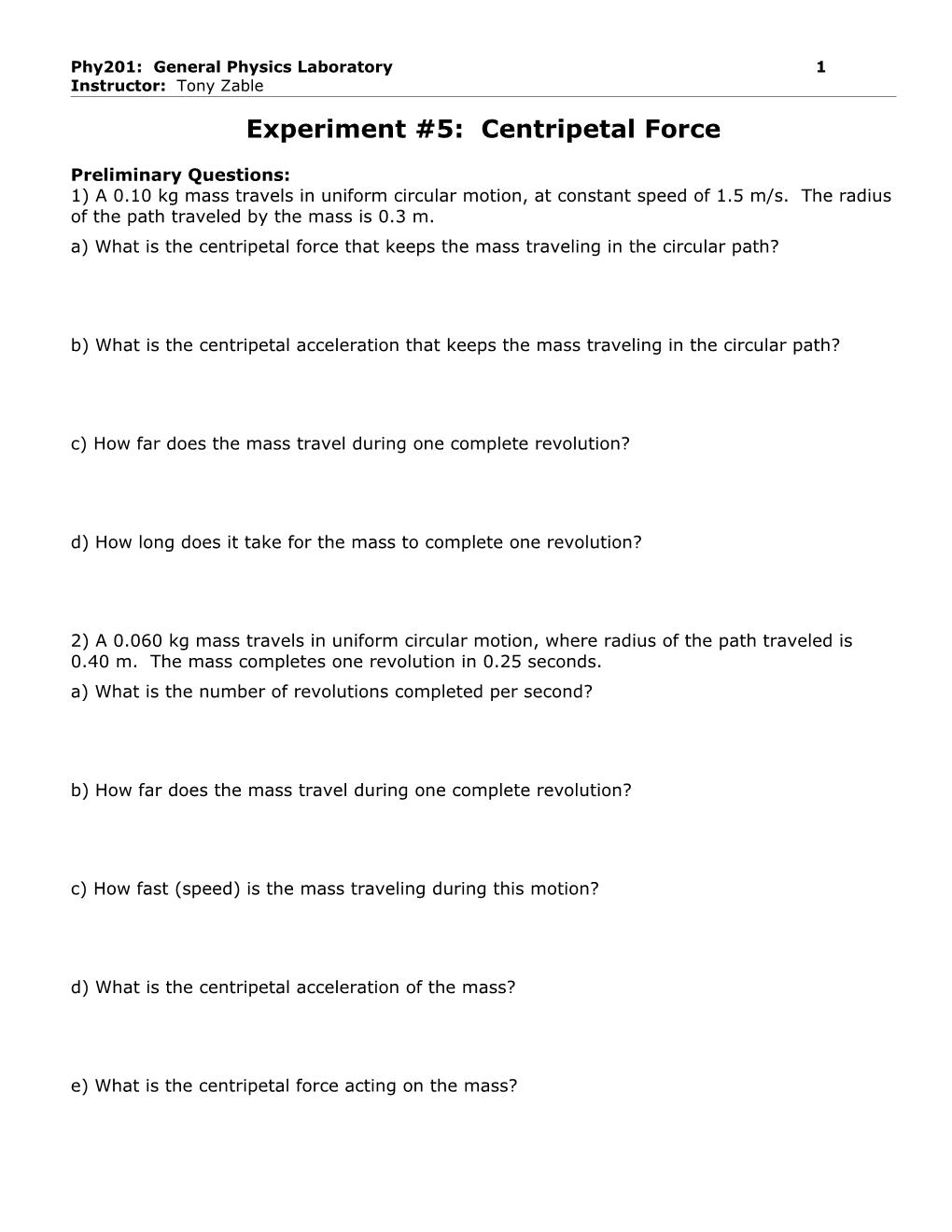 Lab #7: Centripetal Acceleration