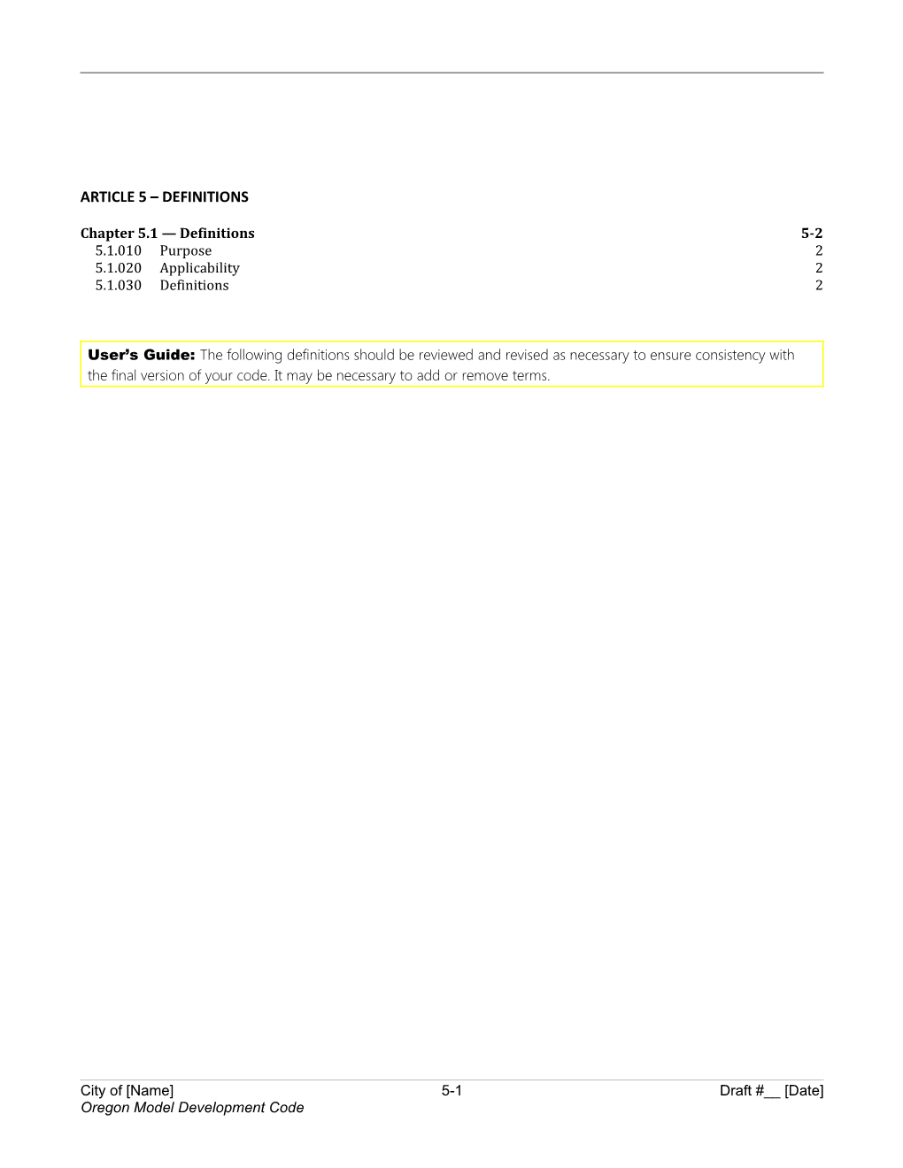 Oregon Model Code Article 5