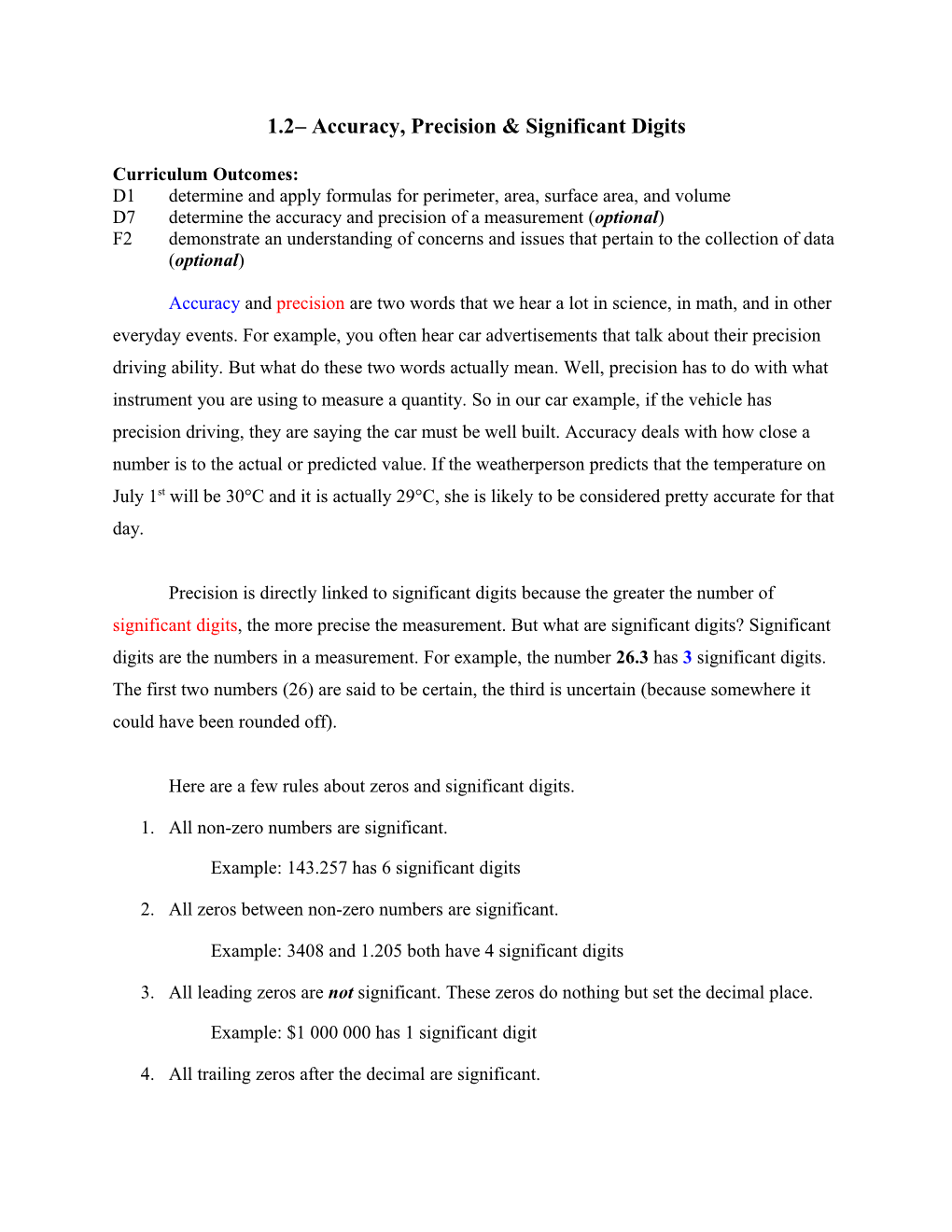 1.2 Accuracy, Precision & Significant Digits