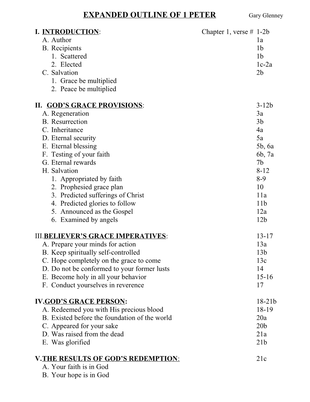 EXPANDED OUTLINE of 1 PETER Gary Glenney