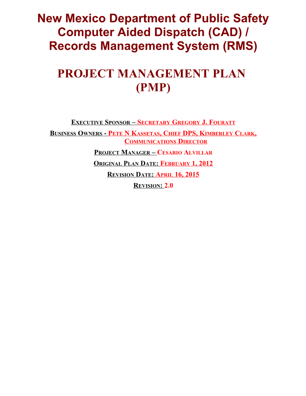 Project Management Plan for COMPUTER Aided Dispatching System