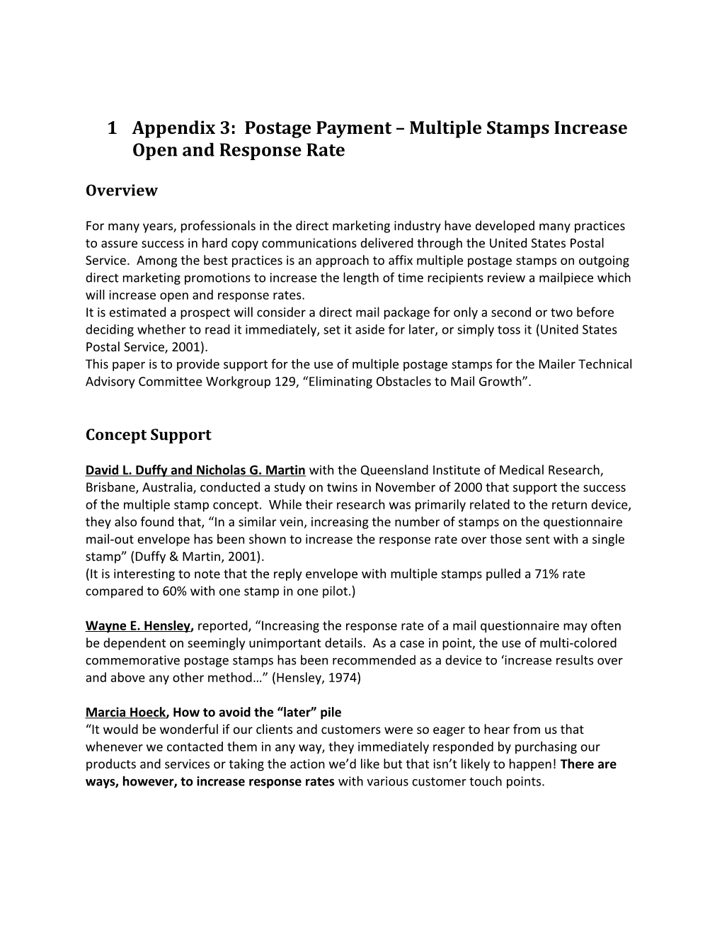 1 Appendix 3: Postage Payment Multiple Stamps Increase Open and Response Rate