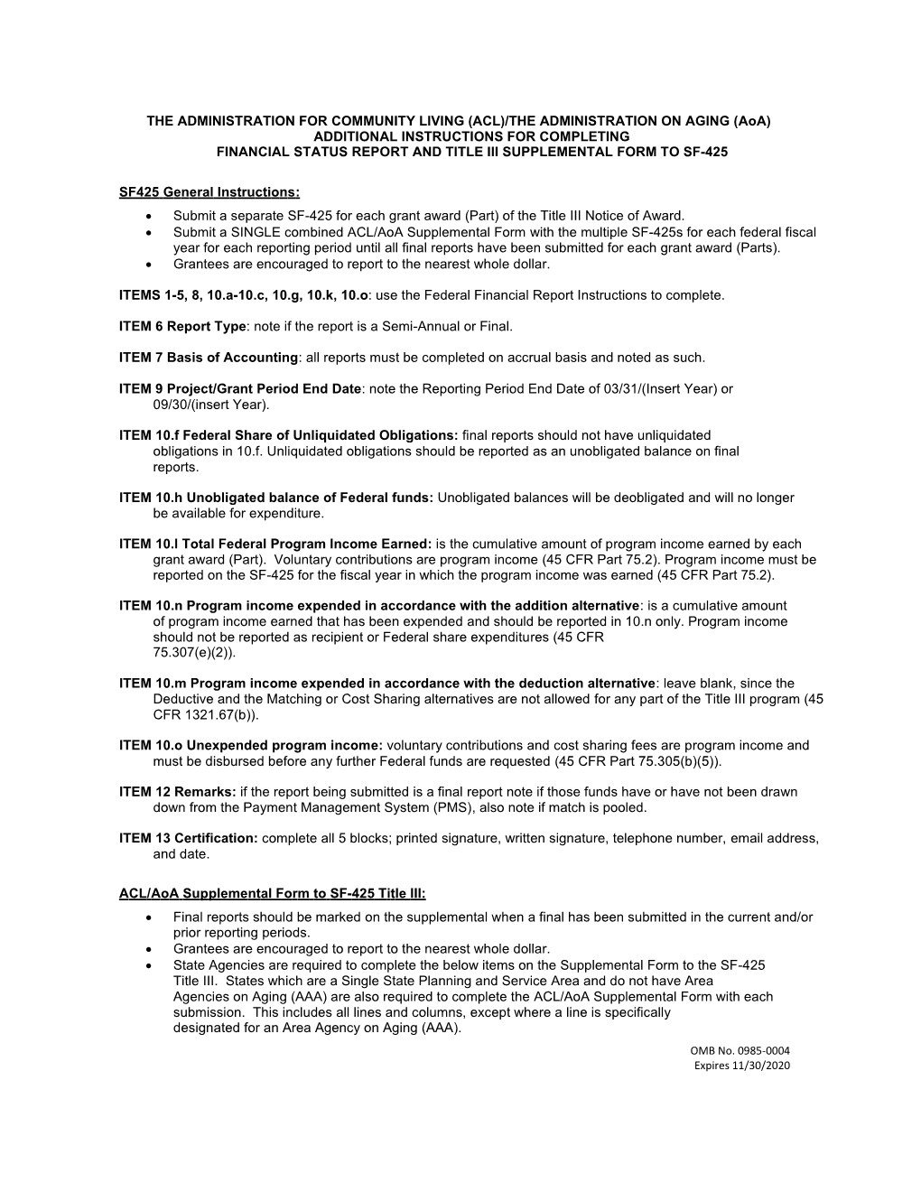 Financialstatus Reportand Title Iiisupplementalform Tosf-425