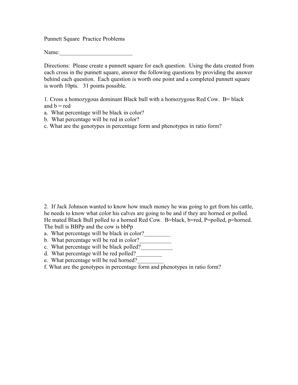 Punnett Square Practice Problems