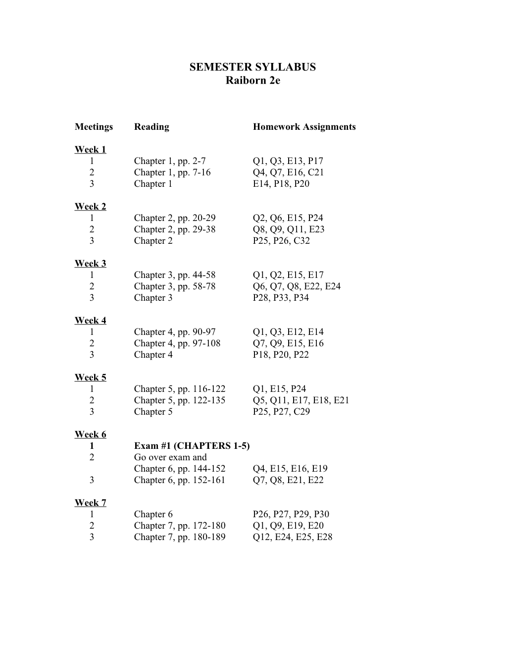 Semester Syllabus