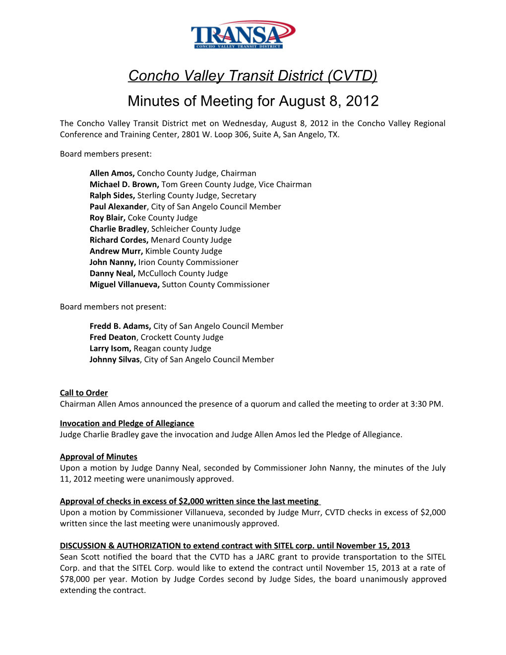 CVTD Meeting Minutes