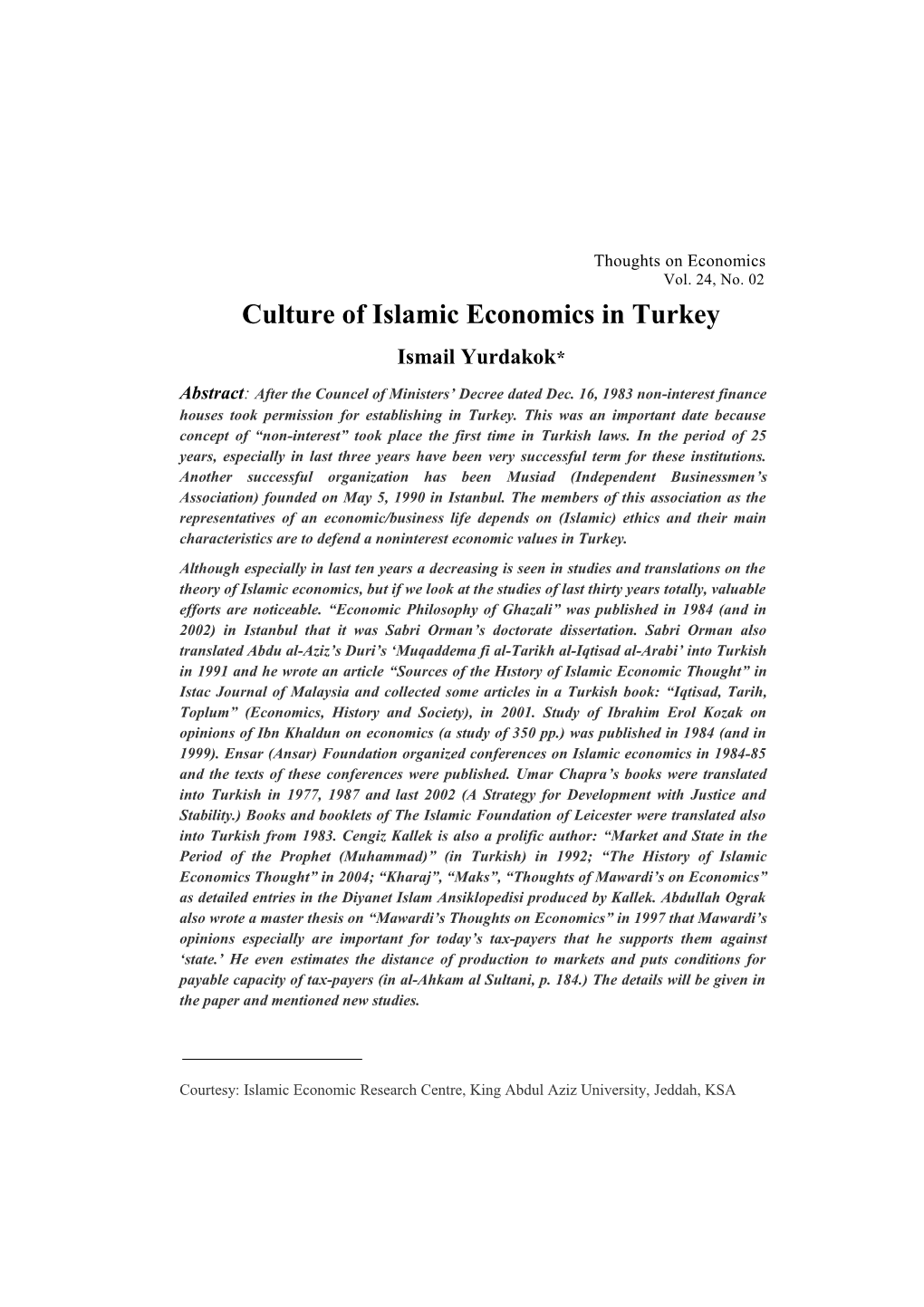 Culture of Islamic Economics in Turkey