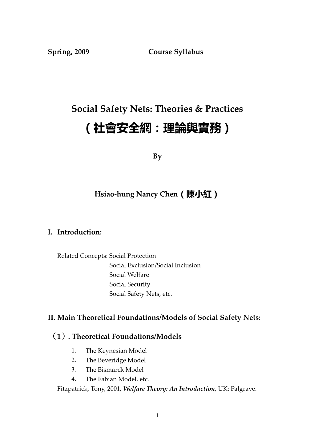 Social Safety Nets: Theories & Practices