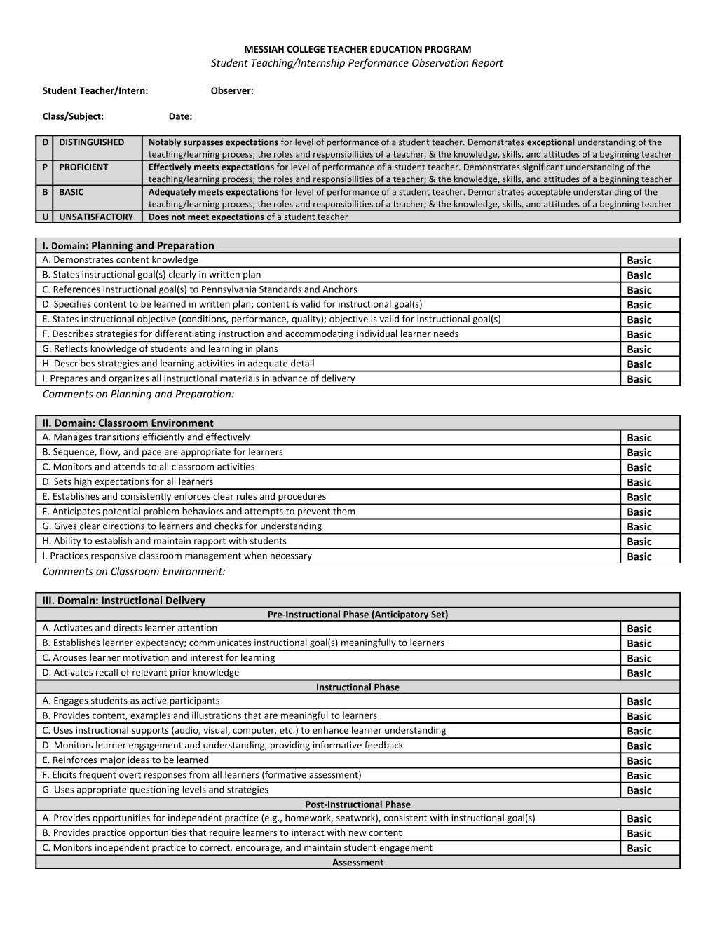 Messiah College Teacher Education Program