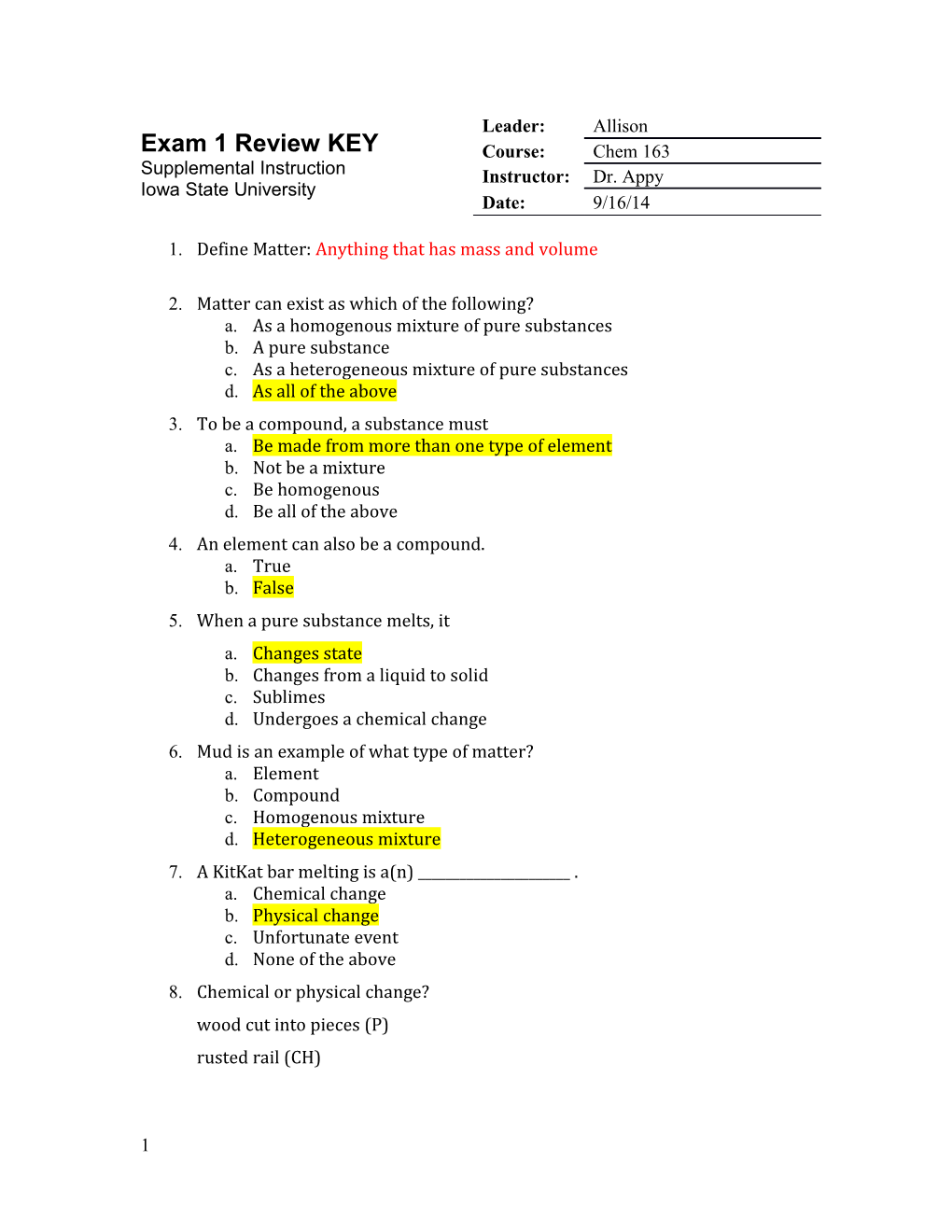 1. Define Matter: Anything That Has Mass and Volume