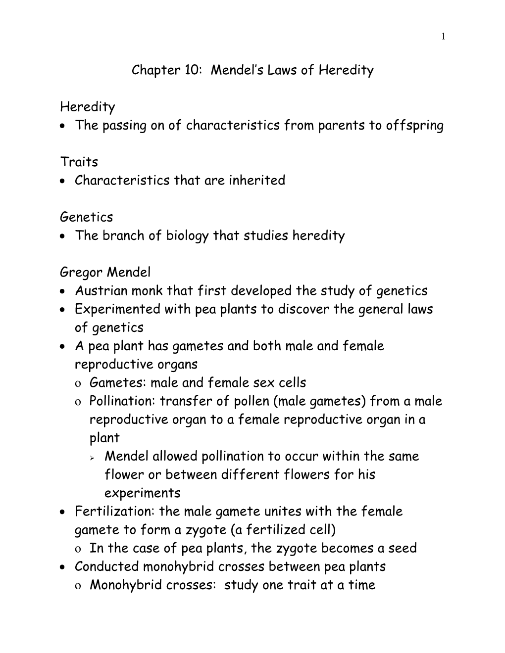 Chapter 10: Mendel S Laws of Heredity