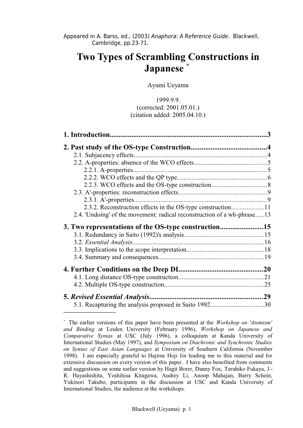 Two Types of Scrambling Constructions in Japanese *