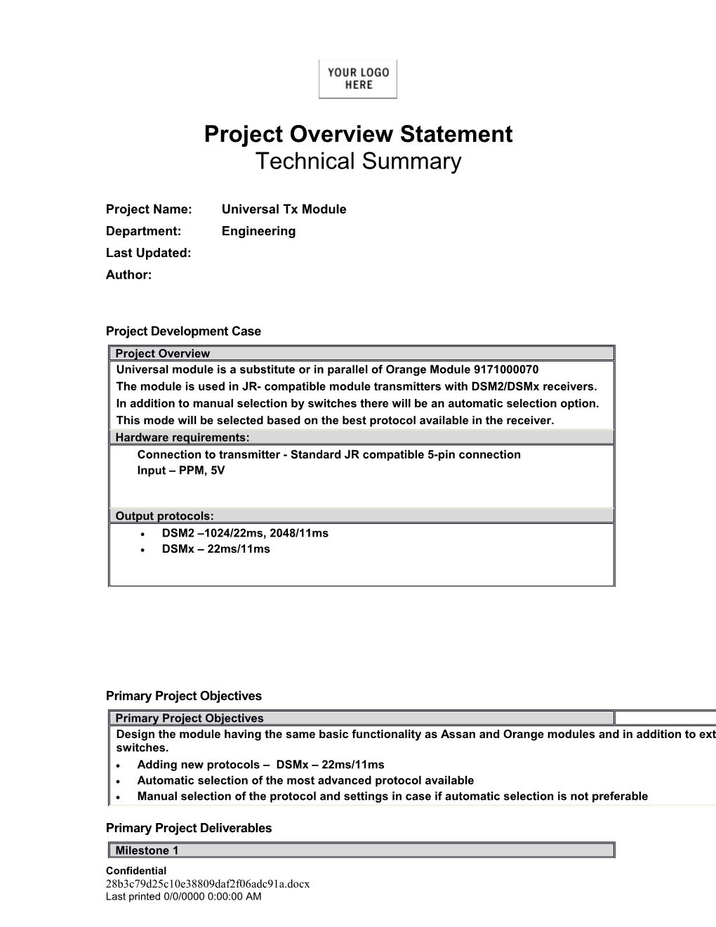 Project Overview Statement Executive Summary