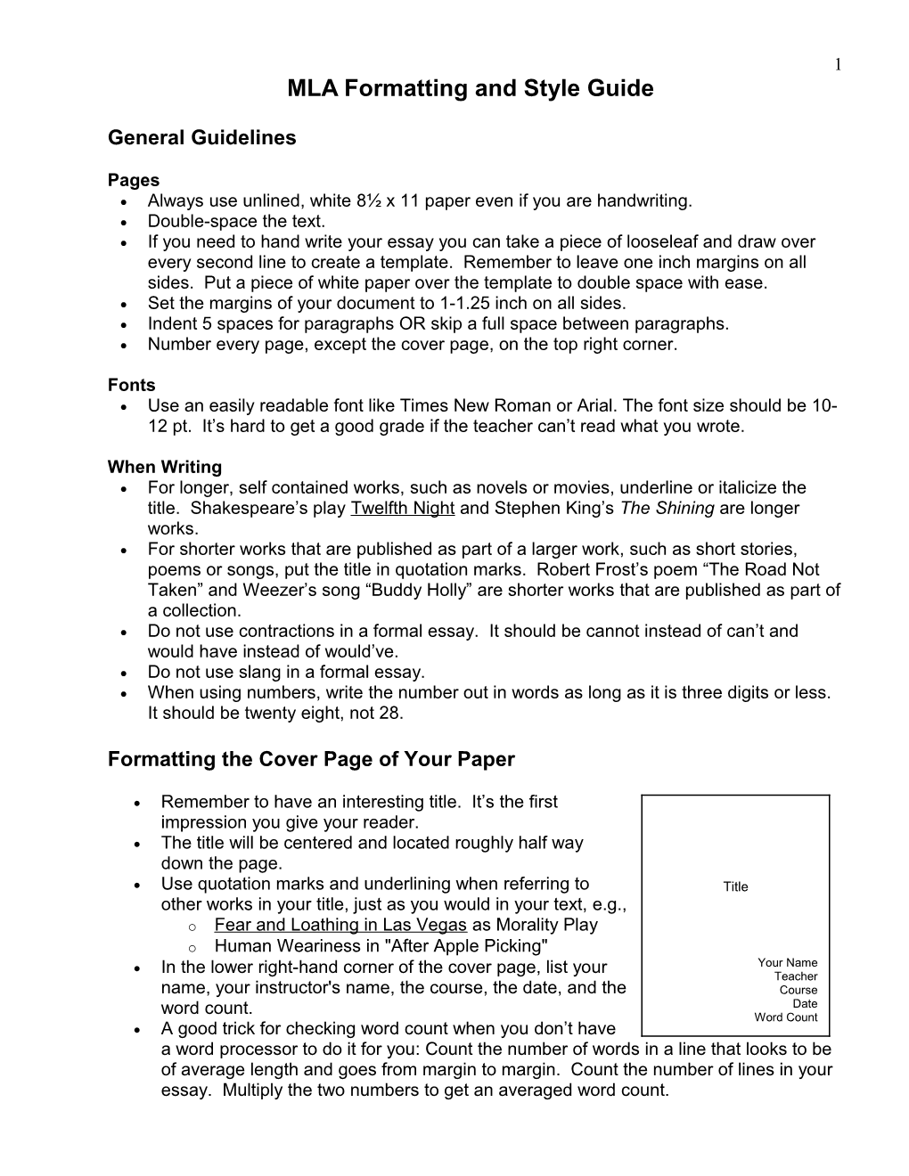 MLA Formatting and Style Guide s1