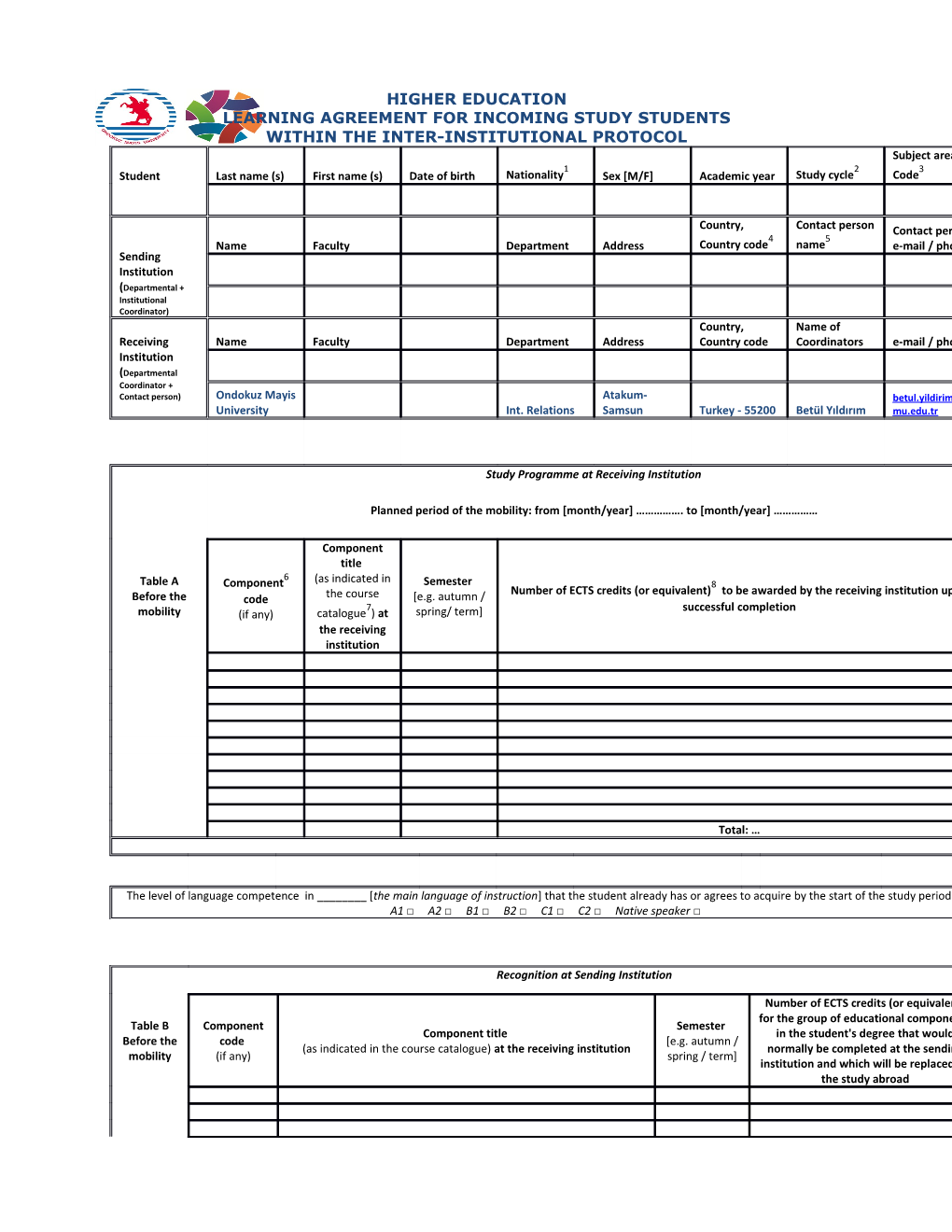 Learning Agreement for Incoming Study Students