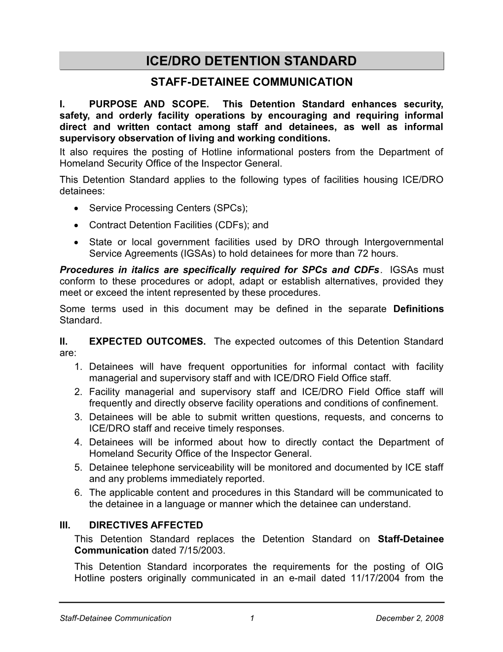 Staff Detainee Communication