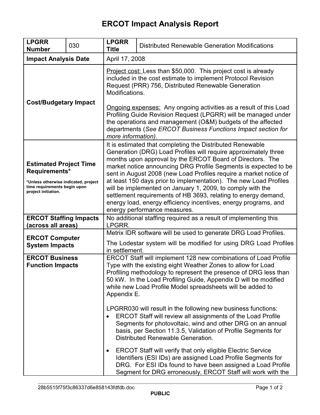 ERCOT Impact Analysis Report