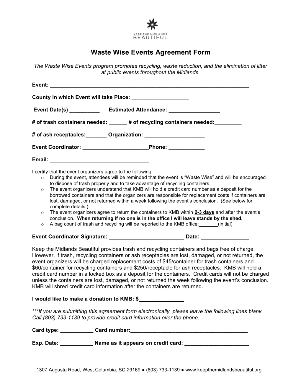 Waste Wise Events Agreement Form