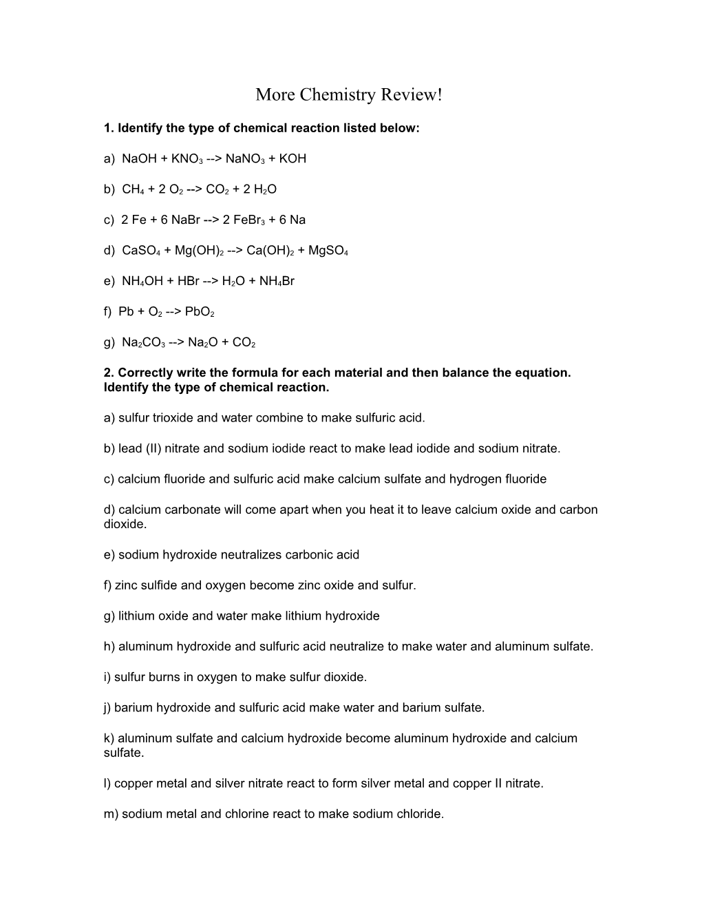 Chem Test Part II Review