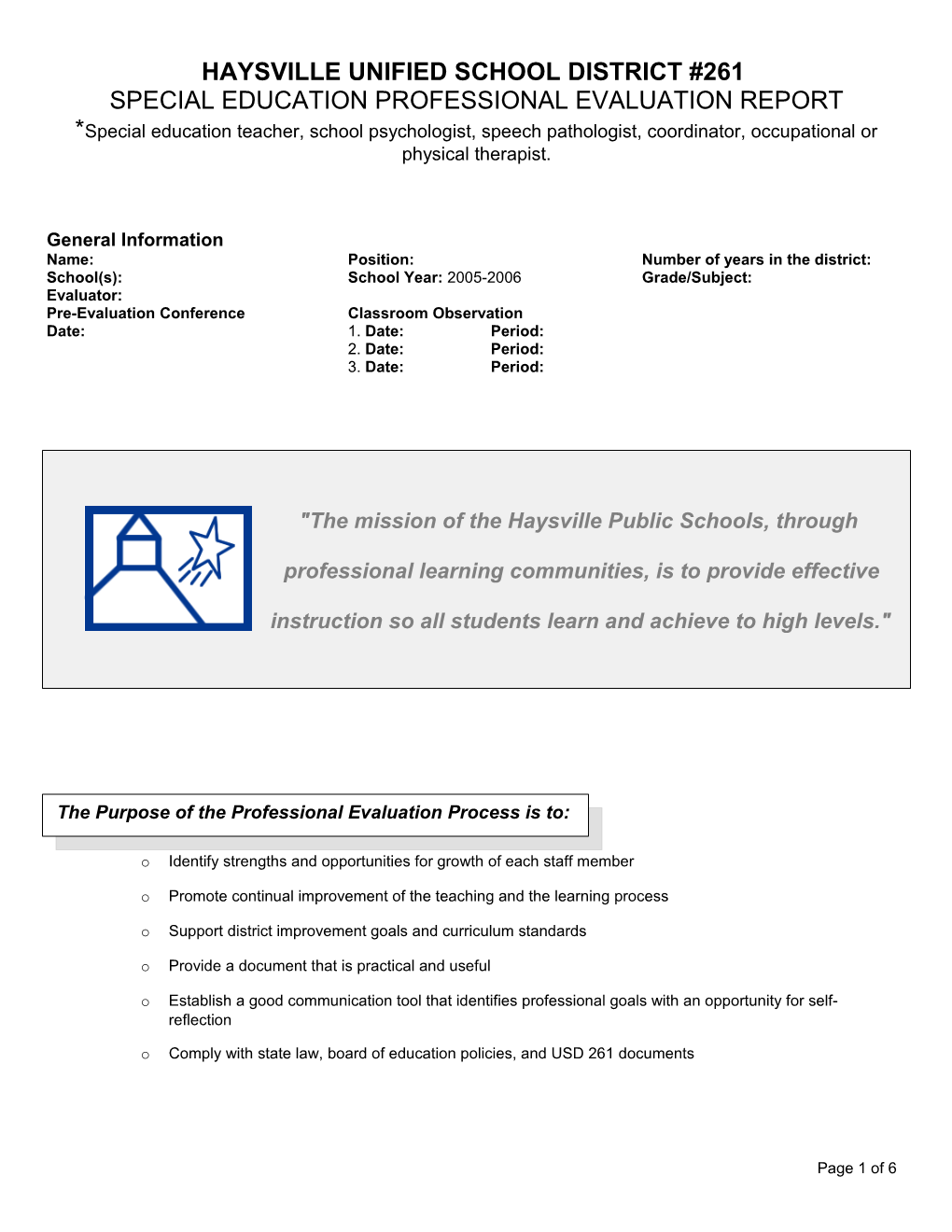 Teacher Evaluation Report