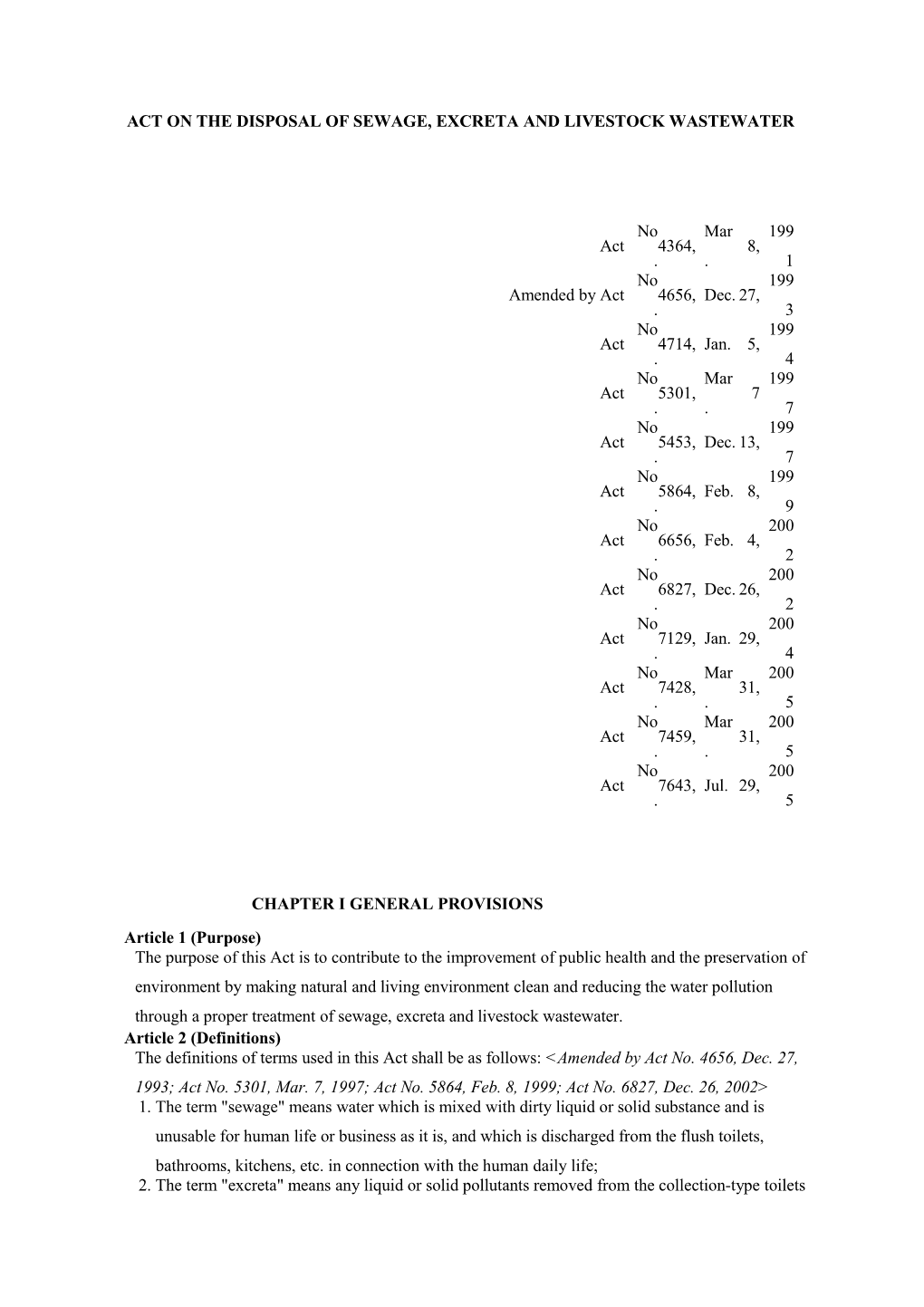 Act on the Disposal of Sewage, Excreta and Livestock Wastewater