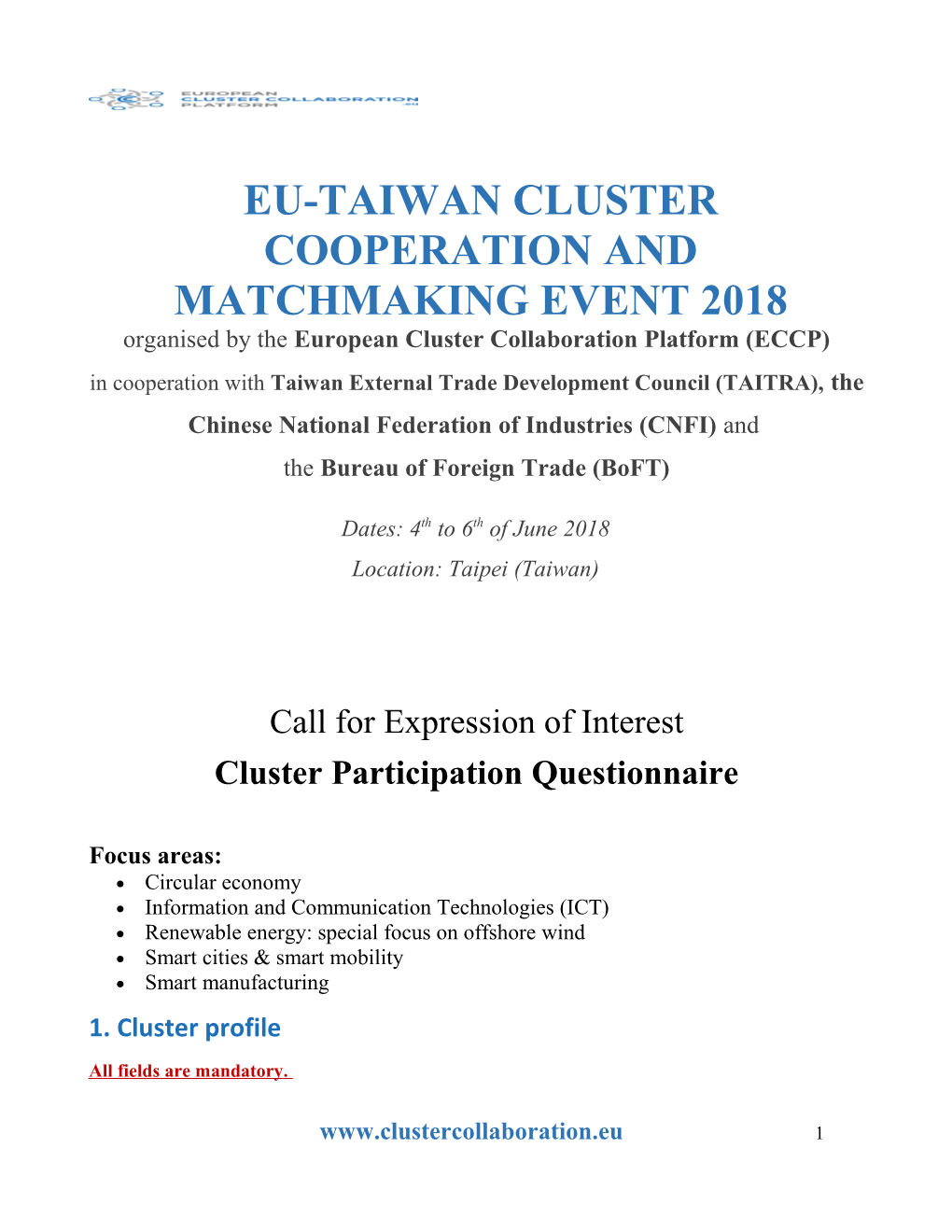 Eu-Taiwan Cluster Cooperation and Matchmaking Event 2018